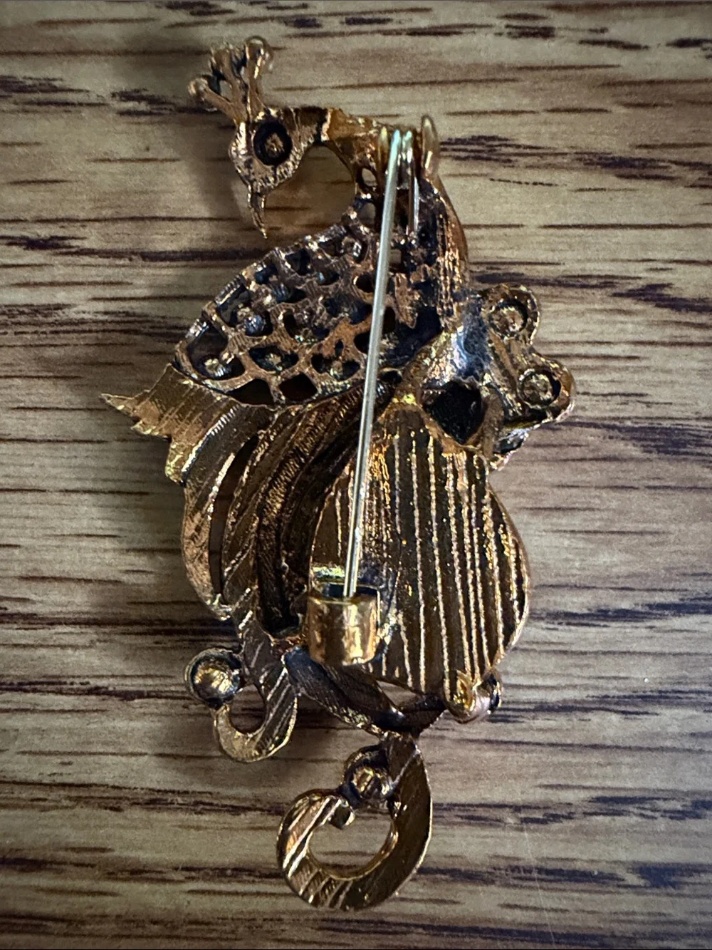 Gold-Tone Peacock Brooch with Turquoise Green Teardrop Stone